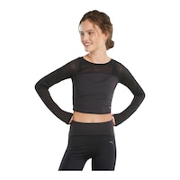 PUMA Women's Studio Ottoman Long Sleeve Crop Top Shirt Front_Flat