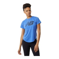 New Balance Women's Run Accelerate Logo Running T Shirt, Quick-Dry Front_Angled_Left