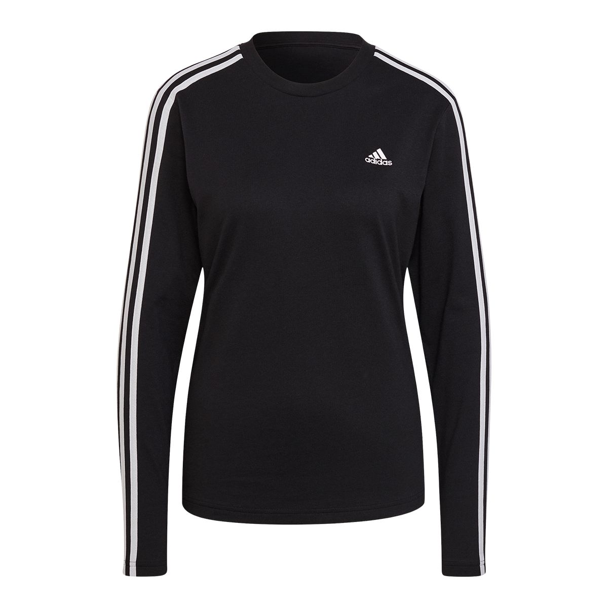 adidas Women's 3-Stripes Long Sleeve Crewneck Cotton T Shirt