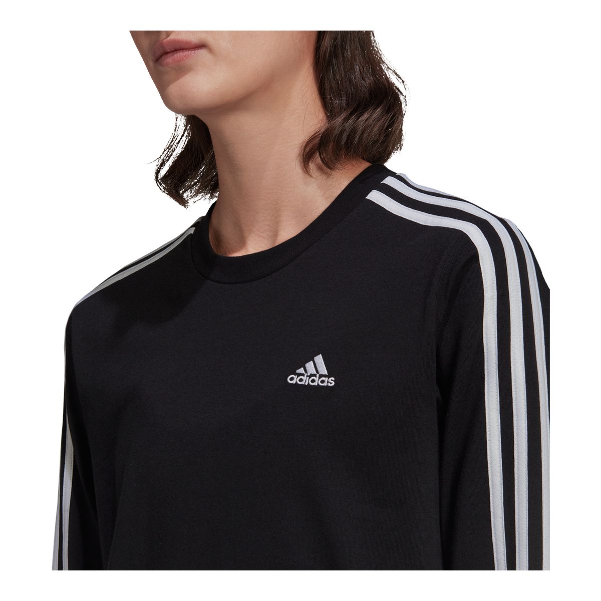 adidas Women's 3-Stripes Long Sleeve Crewneck Cotton T Shirt