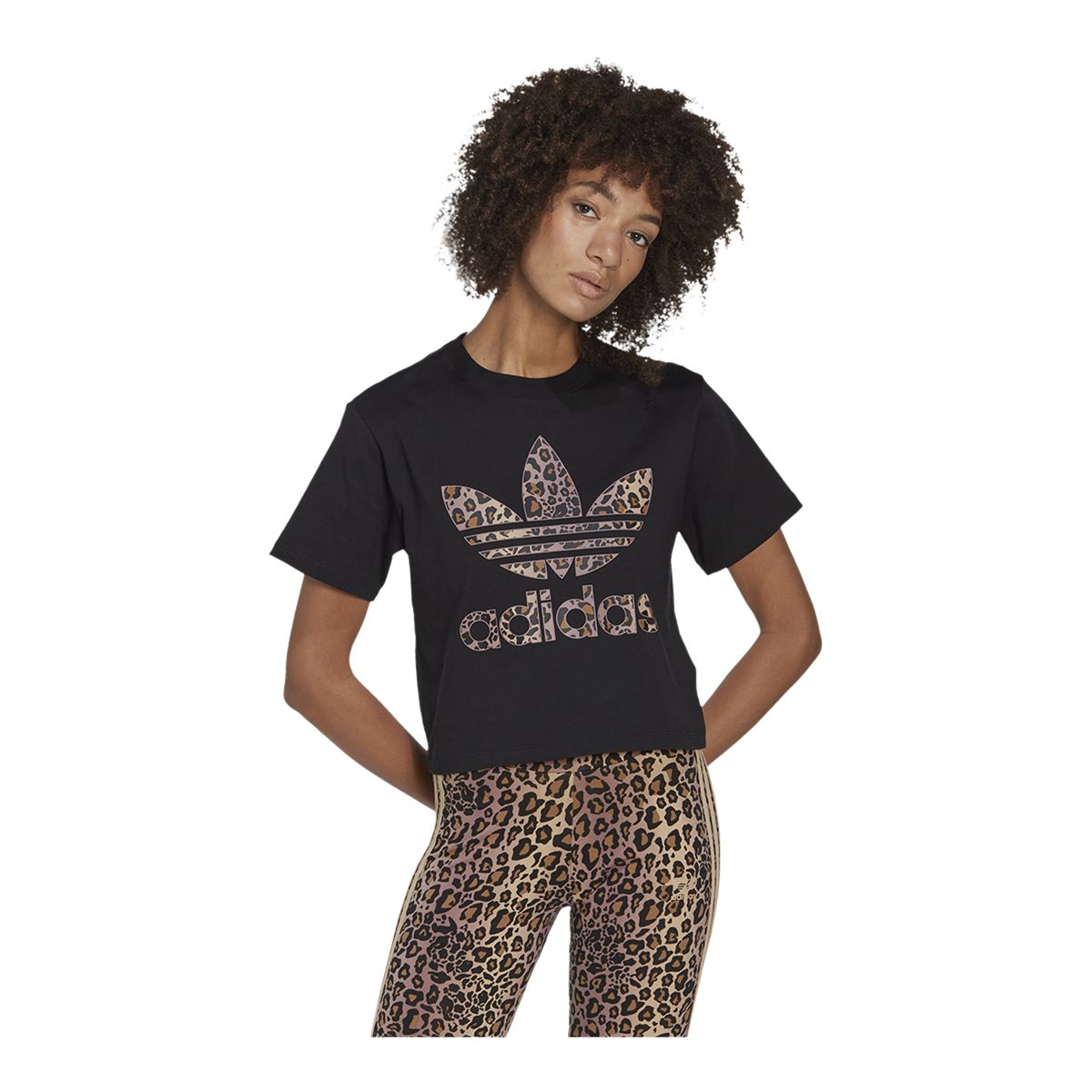adidas Originals Women's Leopard Cotton Jersey T Shirt