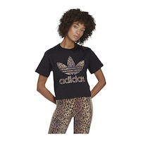 adidas Originals Women's Leopard Cotton Jersey T Shirt Front_Flat