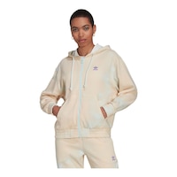 adidas Women's Originals Full Zip Hoodie, 100% Cotton French Terry, Kangaroo Pocket Front_Angled_Left