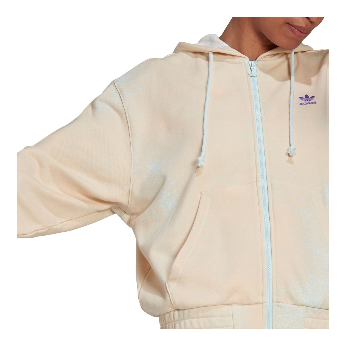 adidas Women's Originals Full Zip Hoodie, 100% Cotton French Terry, Kangaroo Pocket