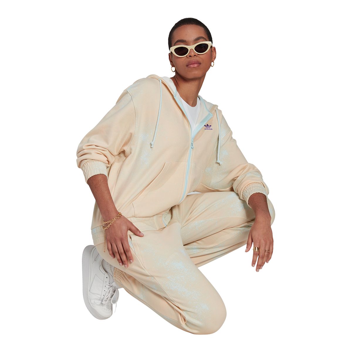 adidas Women's Originals Full Zip Hoodie, 100% Cotton French Terry, Kangaroo Pocket