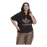 adidas Originals Women's Leopard Cotton Jersey T Shirt, Plus Size Front_Angled_Right