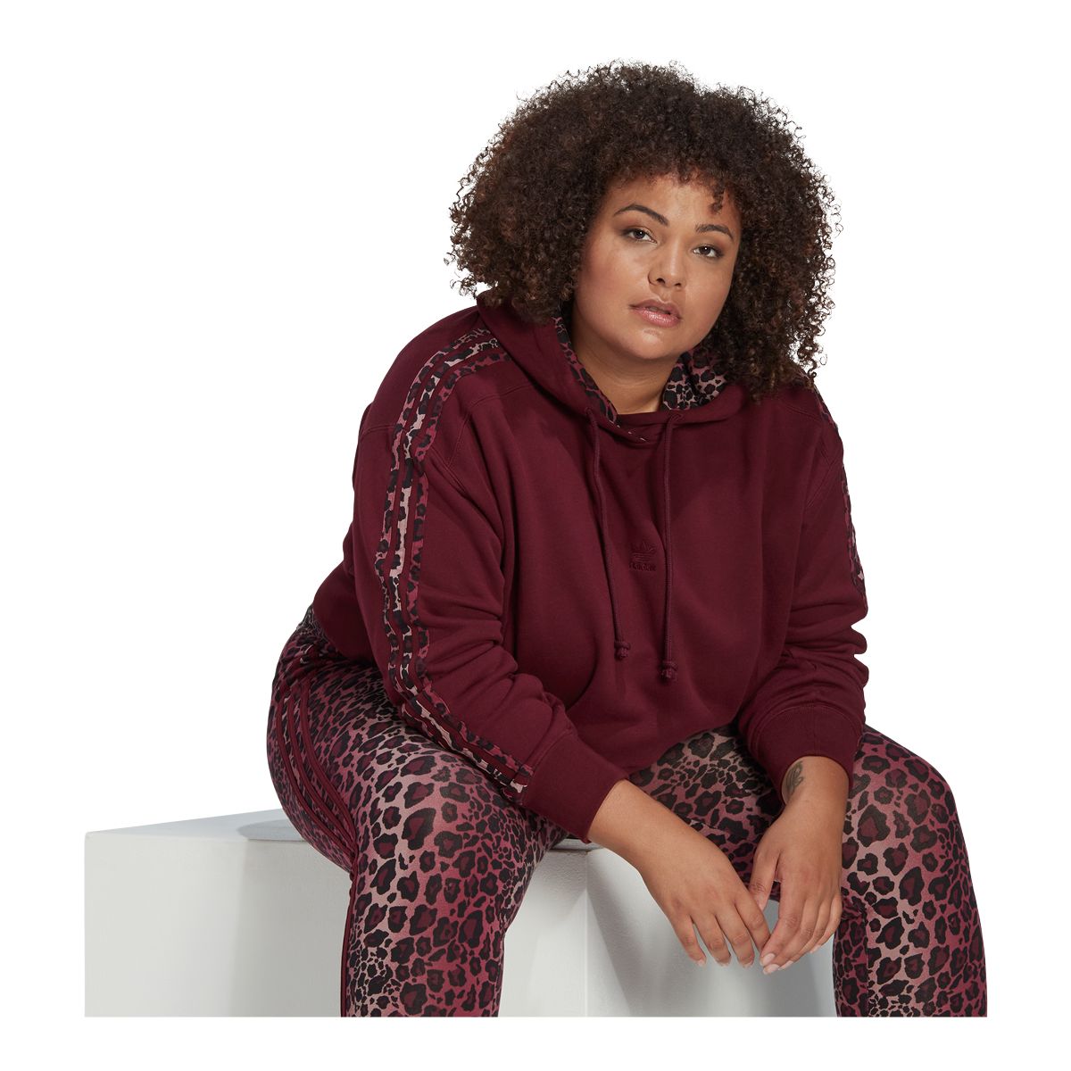 adidas Women's Originals Pullover Cropped Hoodie, 100% Cotton, Plus Size