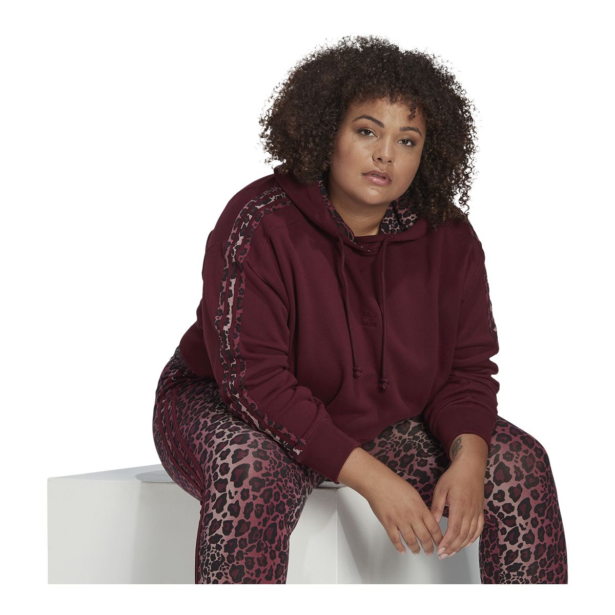 adidas Women's Originals Pullover Cropped Hoodie, 100% Cotton, Plus Size