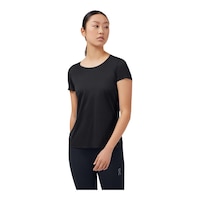 On Women's Run Performance T Shirt Front_Angled_Left