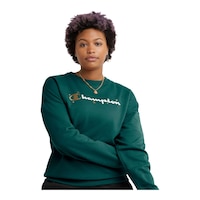Champion Women's Powerblend Novelty Crewneck Fleece Sweatshirt, Relaxed Fit Front_Angled_Right