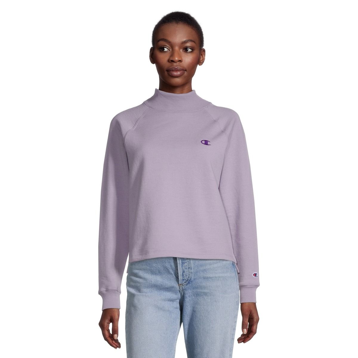 Champion Women's Powerblend Long Sleeve Mock Neck Shirt, Oversized