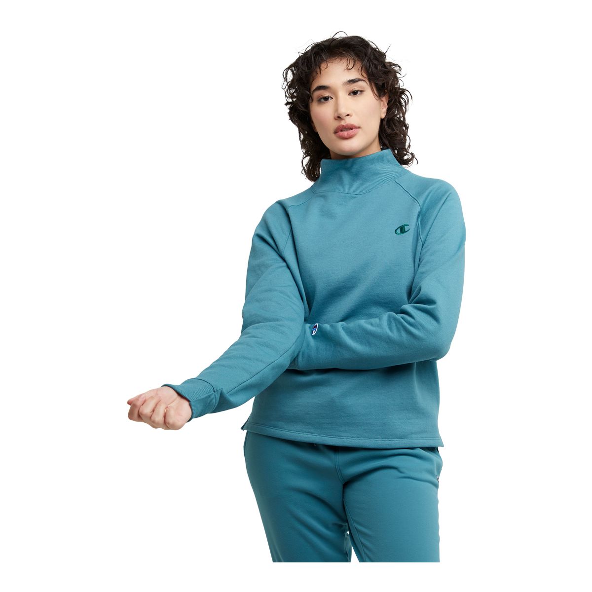 Champion Women's Powerblend Long Sleeve Mock Neck Shirt, Oversized