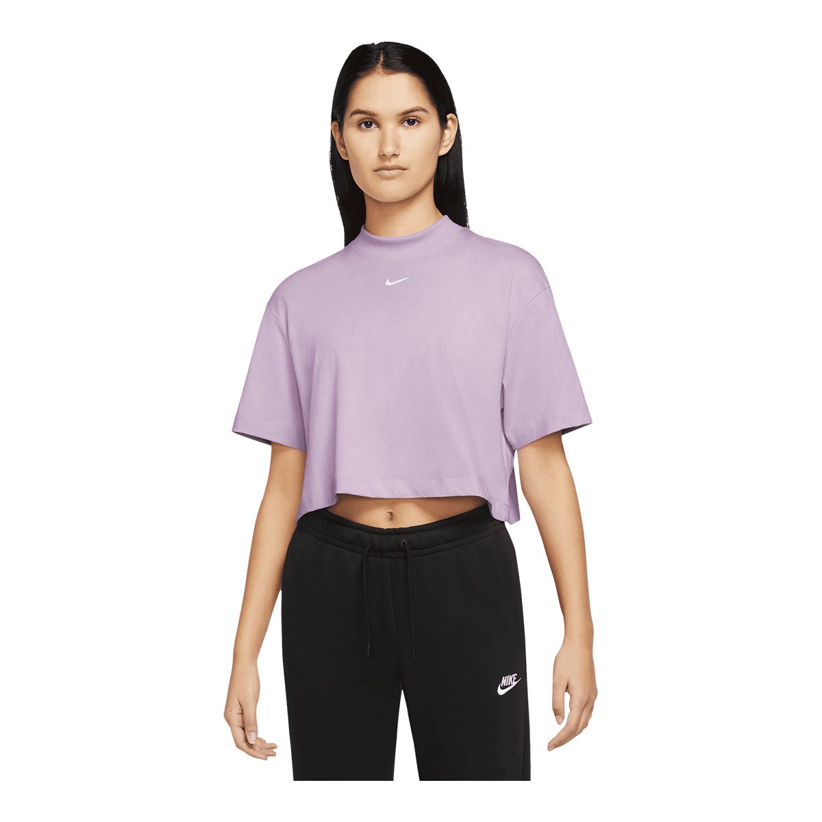 Nike Women's Essentials Mock Neck Cotton T Shirt  Oversized