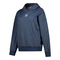 Puma Women's Classics Denim Jacket Hoodie, 100% Cotton, Kangaroo Pocket Front_Three_Fourths_Angled_Left