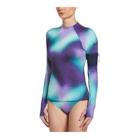Nike Women's Aurora Hydro UV Long Sleeve Rashguard Swim T Shirt Front_Three_Fourths_Angled_Left