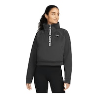 Nike Women's Dri-FIT Femme Long Sleeve Half Zip Funnel Neck Top, Oversized Front_Flat