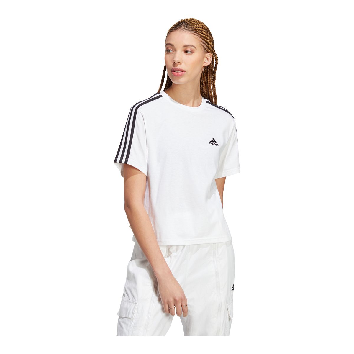 adidas Women's Sportswear 3-Stripes Cotton Jersey Crop T Shirt