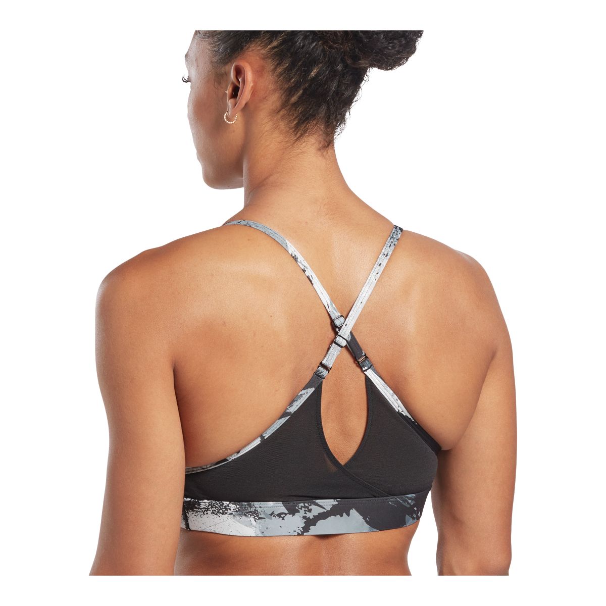 Reebok Women's Lux Strappy All Over Print Mid Sports Bra