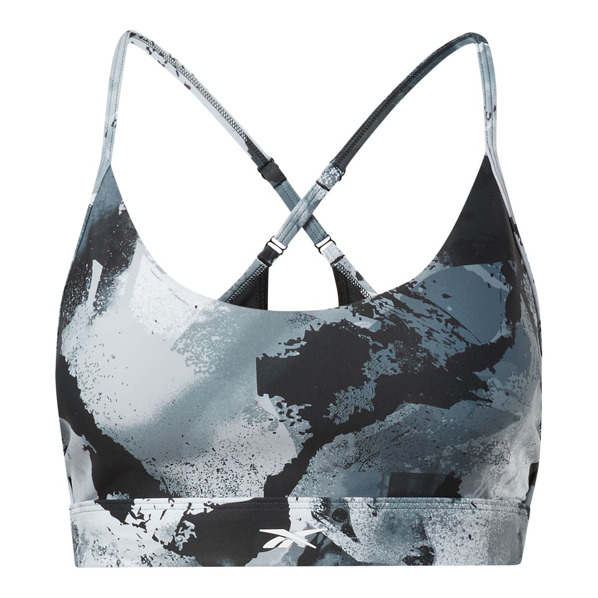 Reebok Women's Lux Strappy All Over Print Mid Sports Bra