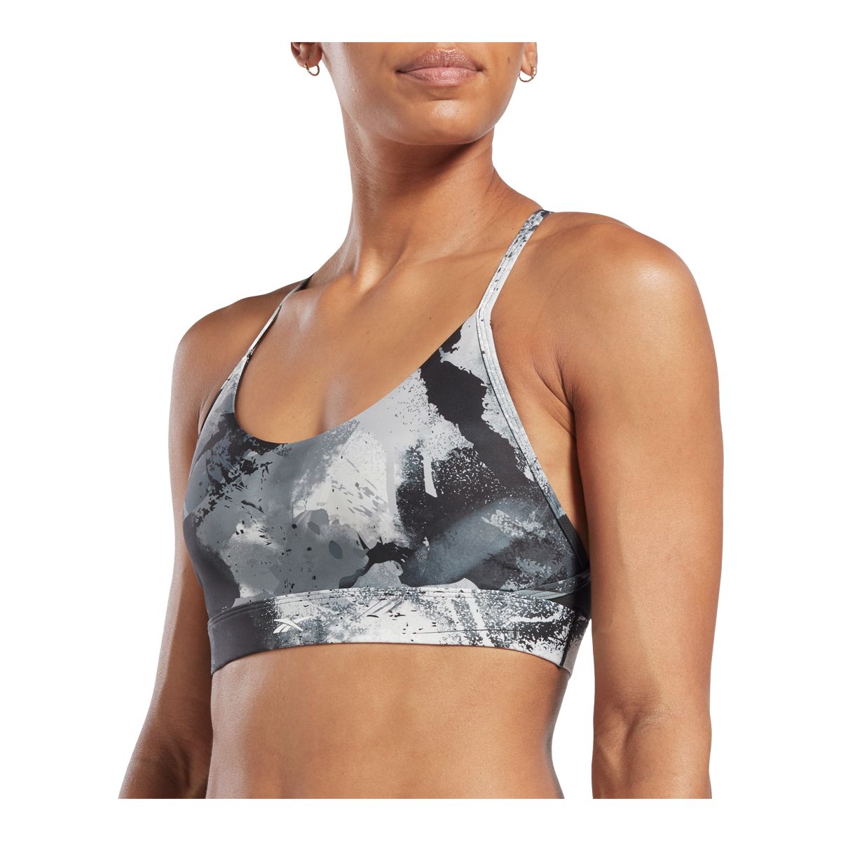 Reebok Women's Lux Strappy All Over Print Mid Sports Bra