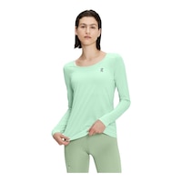 On Women's Run Performance Long Sleeve Shirt Front_Angled_Left
