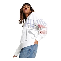 PUMA Women's Classics 48 Gen All Over Print Sweatshirt Front_Angled_Left