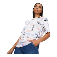 PUMA Women's Classics 48 Gen. All Over Print T Shirt Front_Angled_Left