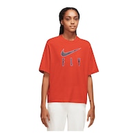 Nike Women's Basketball Dri-FIT Swoosh Fly Boxy T Shirt Front_Angled_Right