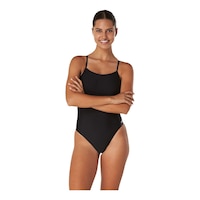 Speedo Women's Solid Relay Back with Shelf Bra One Piece Front_Flat
