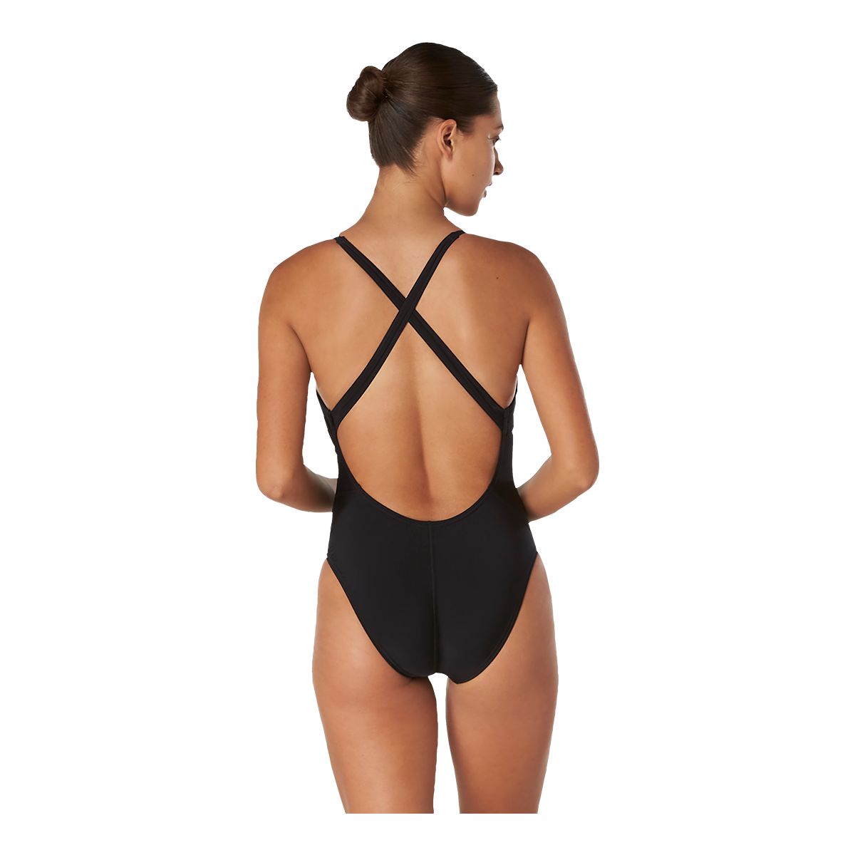 Speedo Women s Solid Relay Back One Piece Swimsuit with Shelf Bra