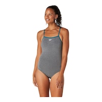 Speedo Women's Heather Closed Back Swimsuit with Hydro Bra Front_Angled_Left