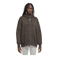 Nike Women's Phoenix Pullover Sweatshirt Hoodie, Fleece, Oversized, Kangaroo Pocket Front_Flat