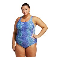 adidas Women's Plus Size 3-Stripe Graphic Swimsuit Front_Angled_Left