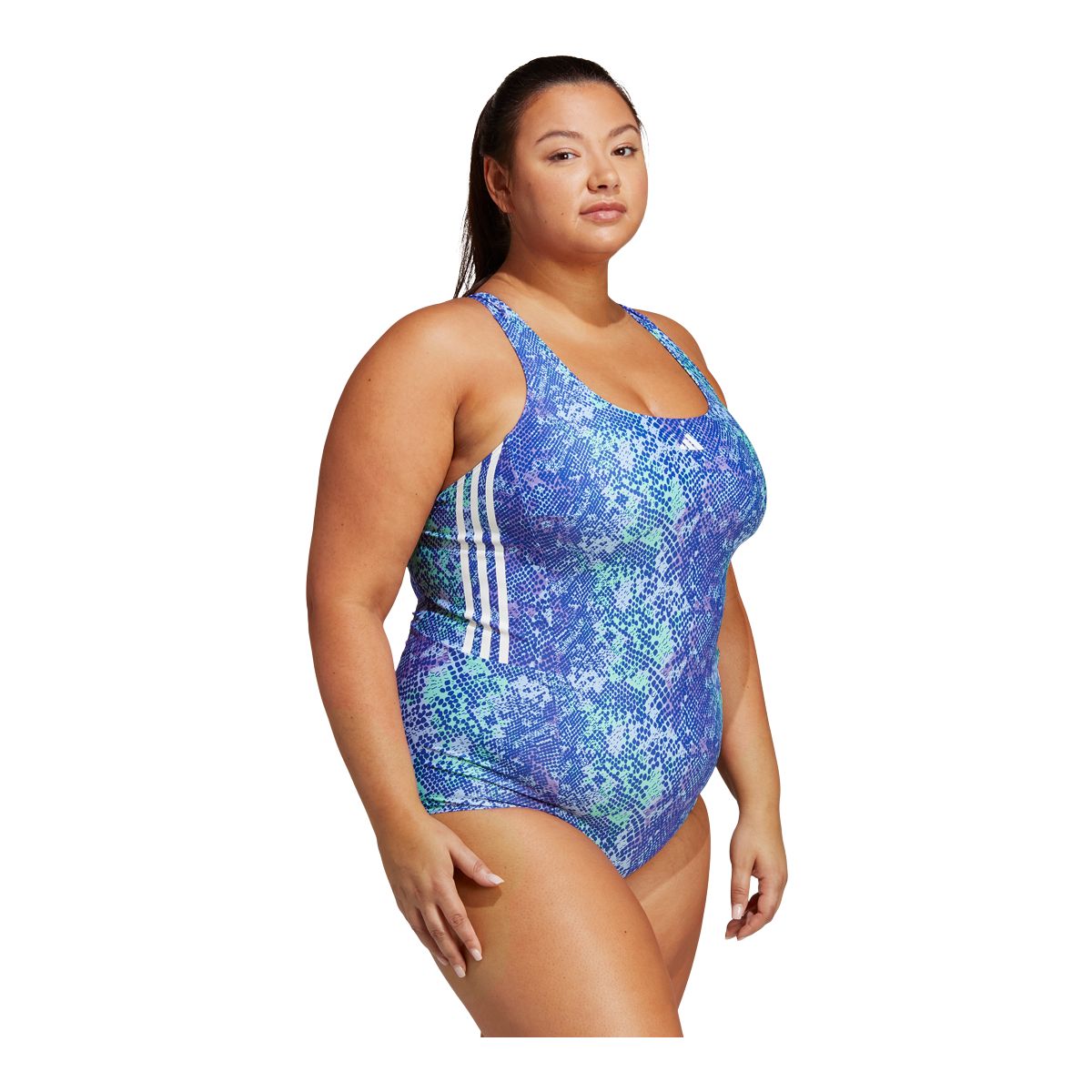 adidas Women's Plus Size 3-Stripe Graphic Swimsuit