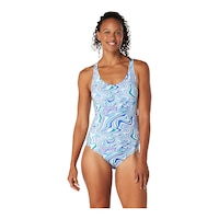 Speedo Women's Print Thin Blue Thin Strap Swimsuit Front_Flat
