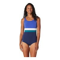 Speedo Women's New Banded Colorblock One Piece Swimsuit Front_Flat