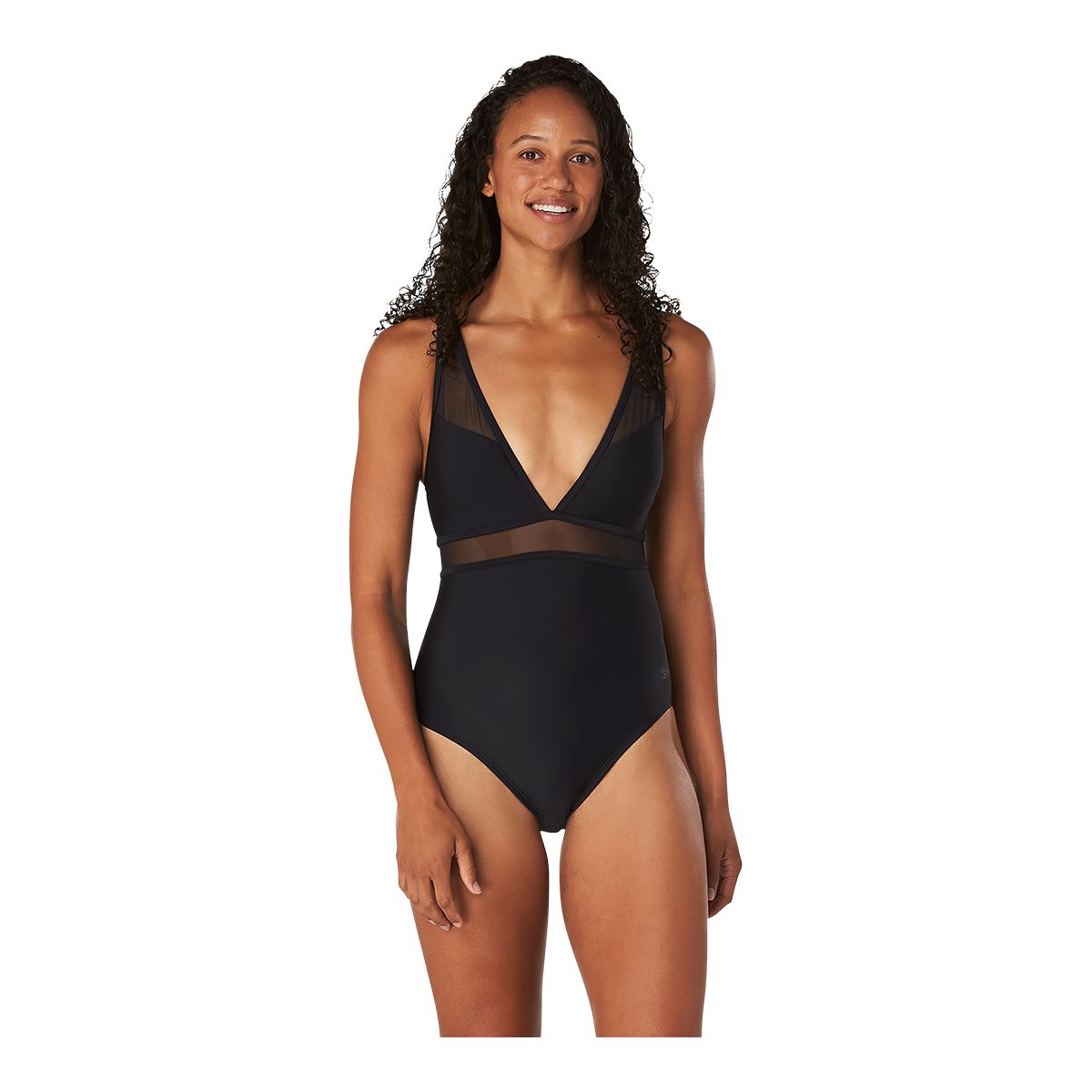 Speedo Women's Solid Mesh One Piece Swimsuit