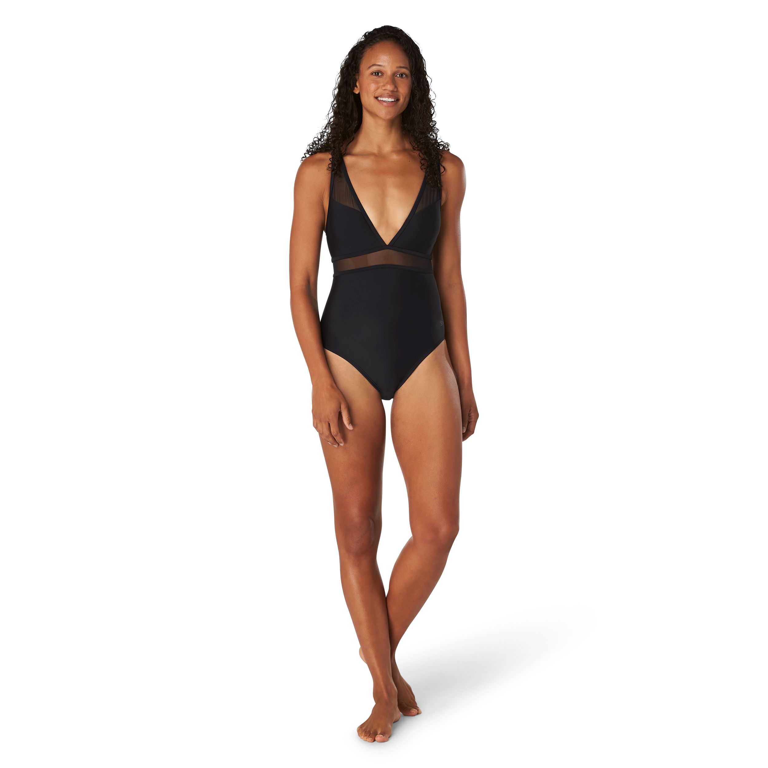 Speedo Women's Solid Mesh One Piece Swimsuit