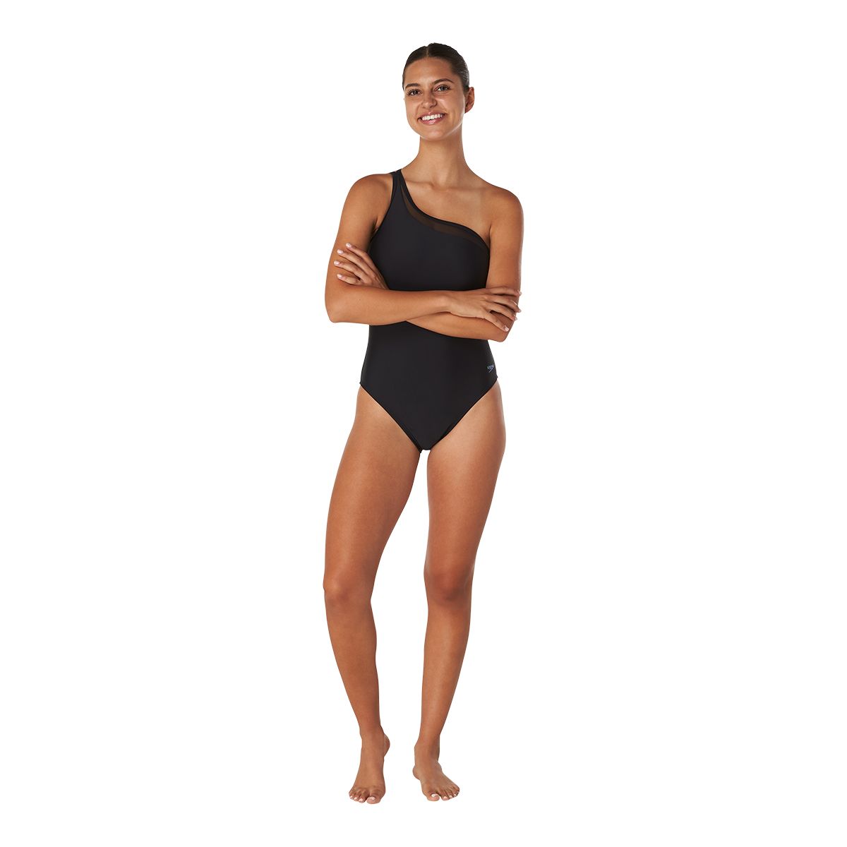 Image of Speedo Women's Solid Mesh Asymmetrical One Piece Swimsuit