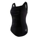 Speedo Women's Plus Size Solid Shirred Tank One Piece Swimsuit Front_Three_Fourths_Angled_Left