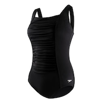 Speedo Women's Plus Size Solid Shirred Tank One Piece Swimsuit Front_Three_Fourths_Angled_Left