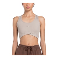 Reebok Women's Studio Rib Crop Medium Sports Bra Front_Flat