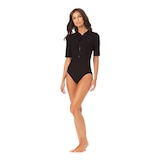 Anne Cole Locker Women's Zip Front Rashguards Front_Angled_Left