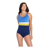Speedo Women's Bonded Colour Block One-Piece Swimsuit Front_Angled_Left