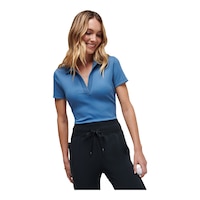 TravisMathew Women's Moveknit Vneck Golf Polo Shirt Front_Flat