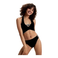 Speedo Women's Fluente Solid Logo ESTC Convertible Crop Top Front_Flat