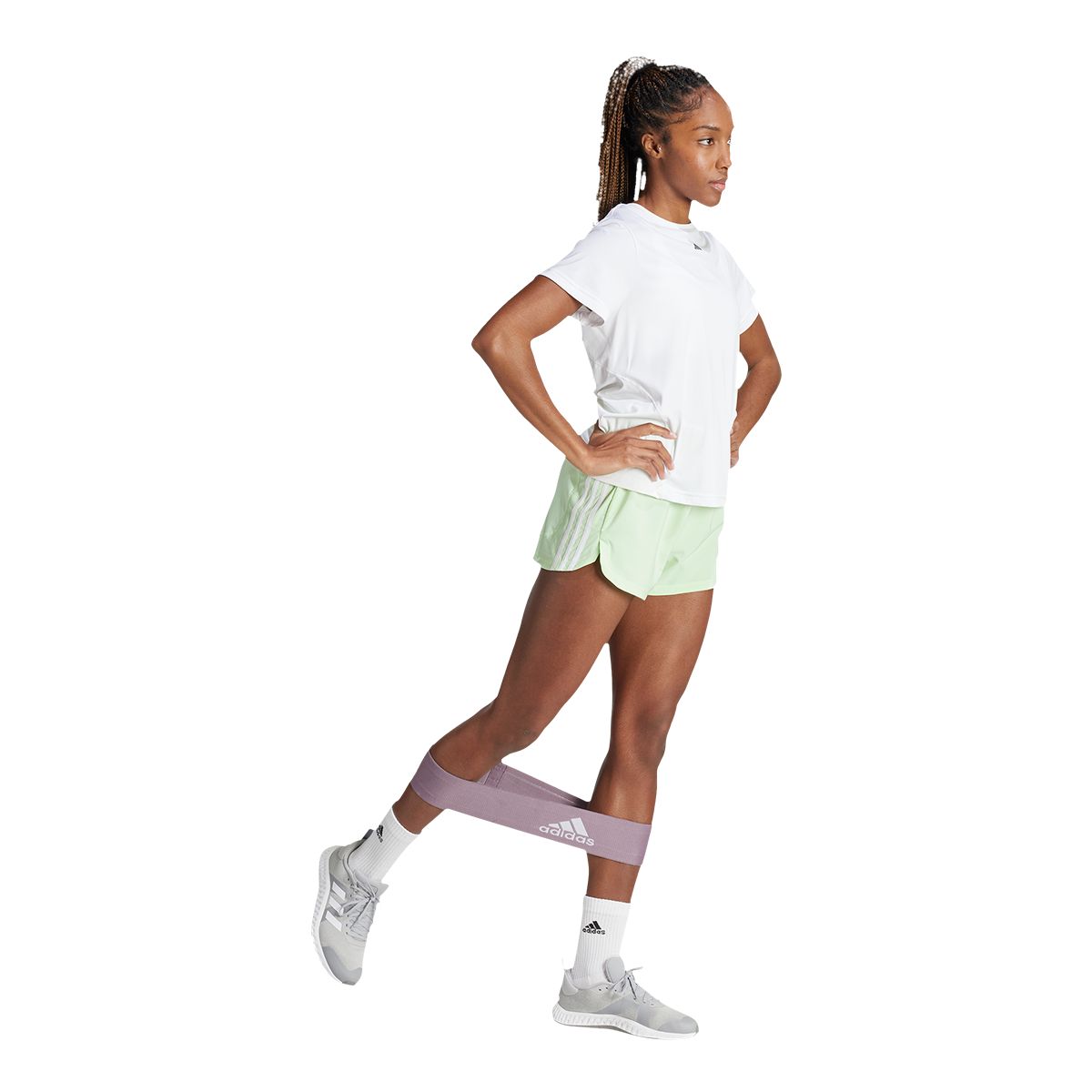 adidas Women's Pacer TR 3-Stripes Woven High Rise 5 Inch Shorts