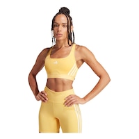 adidas Women's Powerimpact 3-Stripes Medium Support Workout Bra Front_Three_Fourths_Angled_Left