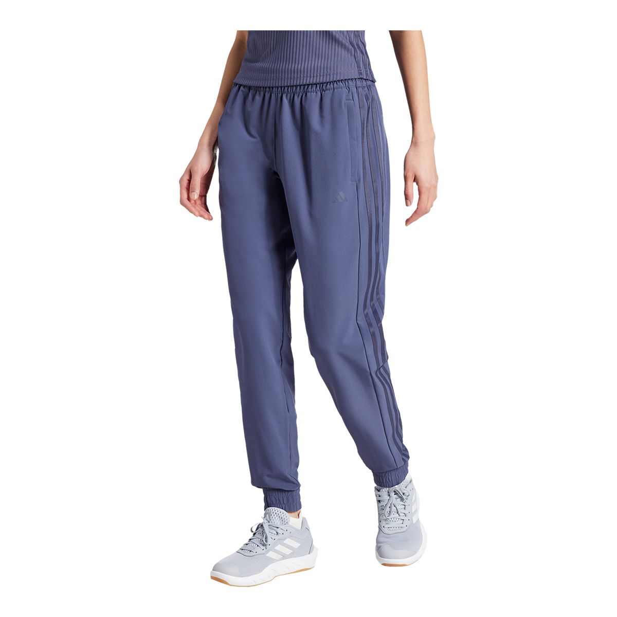 adidas Women's Pacer Gym 3-Stripe Woven Mid Rise Pants