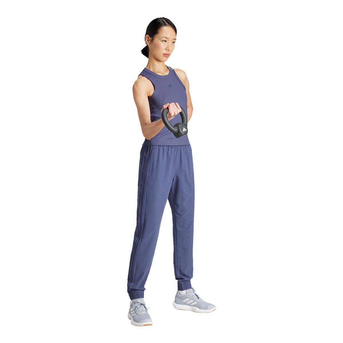 adidas Women's Pacer Gym 3-Stripe Woven Mid Rise Pants